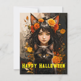 キャットガールと黒猫ハロウィン シーズンカード