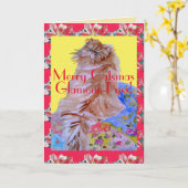 キャットキカラフルルトメリークリスマスパスカード カード (黄色い花)