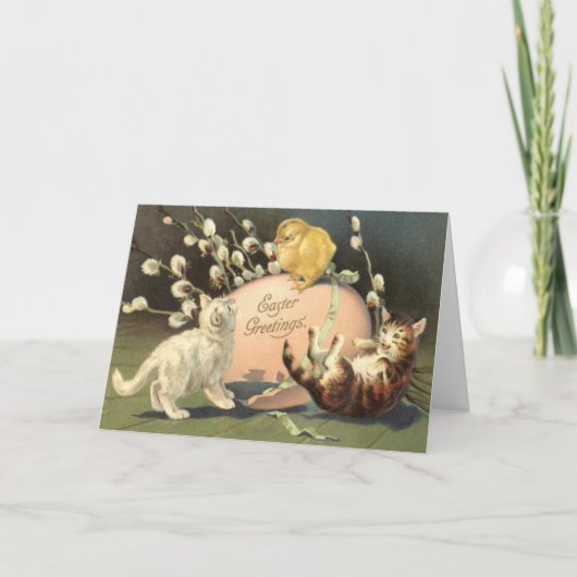 キャットキットイースター色の色彩の鮮やか卵の雛 シーズンカード (正面)