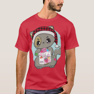 キャットキットンチビ(小さくかわいく書いた感じ)アニメ猫いちごミルクかわいい Tシャツ