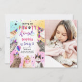 キャットキットンパーティーポーティ動物ガール誕生日 招待状 (正面)