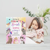 キャットキットンパーティーポーティ動物ガール誕生日 招待状 (スタンド正面)