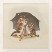 キャットキットン子猫アンティークヴィンテージかわいらしかわいい ガラスコースター (正面)