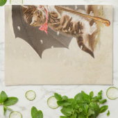 キャットキットン子猫アンティークヴィンテージかわいらしかわいい キッチンタオル (折り畳み)