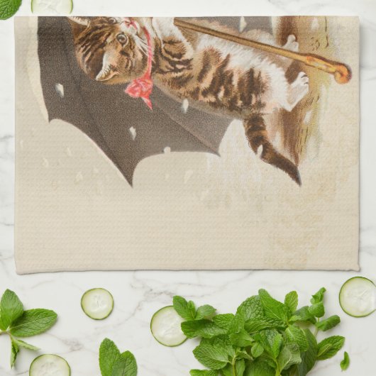 キャットキットン子猫アンティークヴィンテージかわいらしかわいい キッチンタオル (折り畳み)