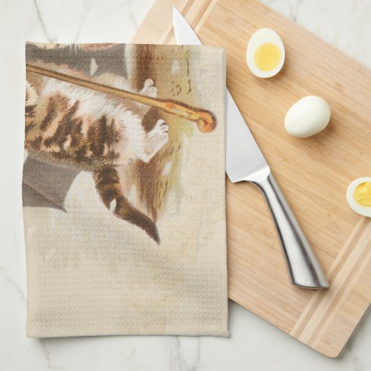 キャットキットン子猫アンティークヴィンテージかわいらしかわいい キッチンタオル (四つ折り)