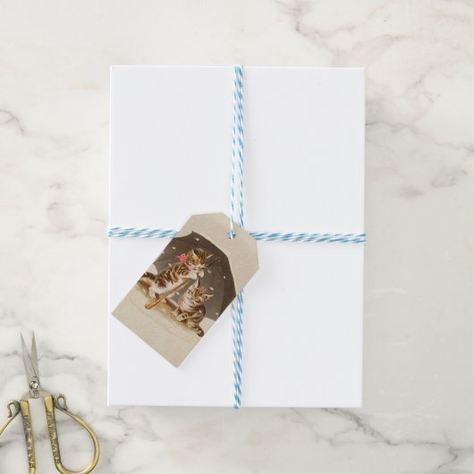 キャットキットン子猫アンティークヴィンテージかわいらしかわいい ギフトタグ (より糸付き)