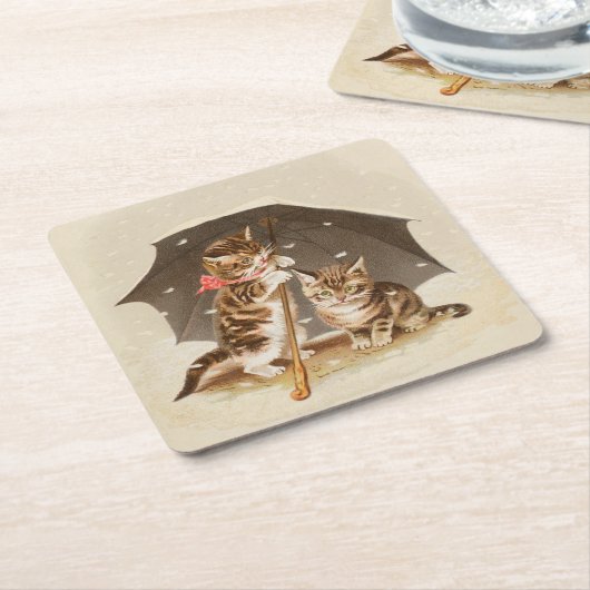 キャットキットン子猫アンティークヴィンテージかわいらしかわいい スクエアペーパーコースター (アングル)
