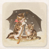 キャットキットン子猫アンティークヴィンテージかわいらしかわいい スクエアペーパーコースター (正面)