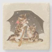 キャットキットン子猫アンティークヴィンテージかわいらしかわいい ストーンコースター (正面)