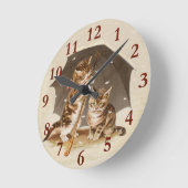 キャットキットン子猫アンティークヴィンテージかわいらしかわいい ラウンド壁時計 (傾斜)