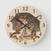 キャットキットン子猫アンティークヴィンテージかわいらしかわいい ラウンド壁時計 (正面)