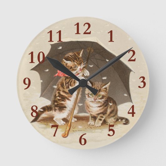キャットキットン子猫アンティークヴィンテージかわいらしかわいい ラウンド壁時計 (正面)