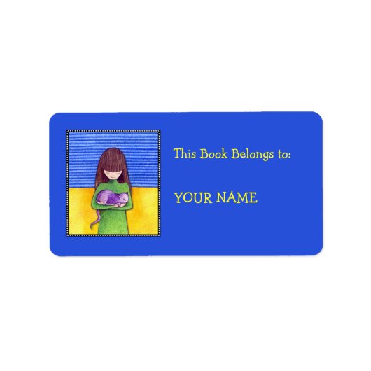 キャットキュードルブルー蔵書票ラベル ラベル (正面)