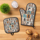 キャットキルトデザイン 鍋つかみ&鍋敷きセット (トップダウン)