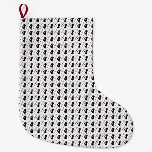 キャットギフト |かわいい猫の柄シームレスな背景 ラージクリスマスストッキング (正面)