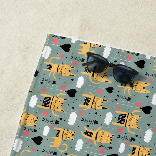 キャットギフト |可愛い猫パターン子供っぽい ビーチタオル (インサイチュ)