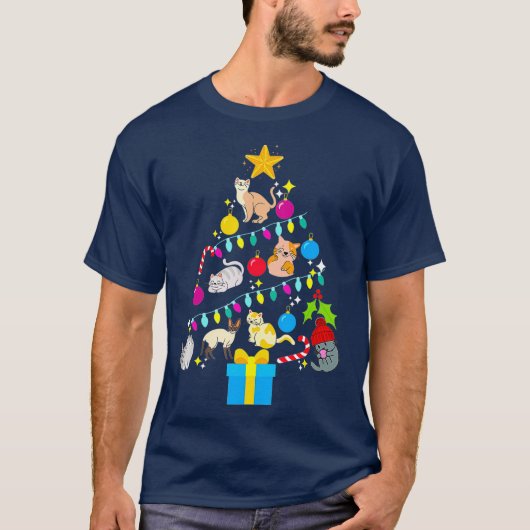 キャットクリスマスオーナメントツリーおもしろいクリスマス Tシャツ (正面)