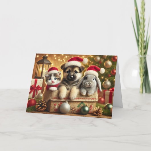 キャットクリスマスカード、ドッグクリスマスカード、バニー シーズンカード (正面)