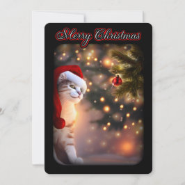 キャットクリスマスキュートホリデーオーナメントクリスマスツリースノー 招待状