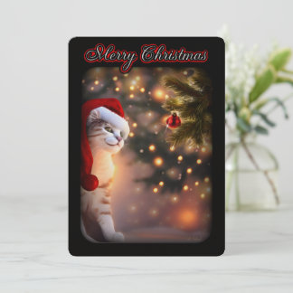 キャットクリスマスキュートホリデーオーナメントクリスマスツリースノー 招待状