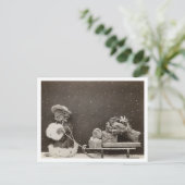 キャットクリスマスショッピングヴィンテージ白黒 ポストカード (スタンド正面)