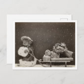 キャットクリスマスショッピングヴィンテージ白黒 ポストカード (正面/裏面)