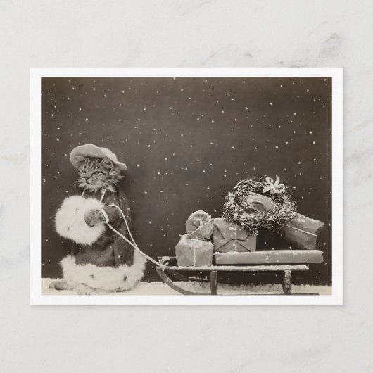 キャットクリスマスショッピングヴィンテージ白黒 ポストカード (正面)