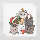 キャットクリスマスツリーおもしろいアニマルクリスマス シーズンカード (正面/裏面)