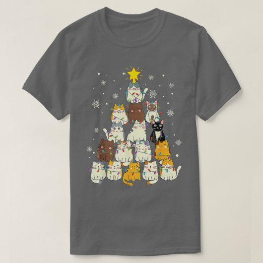 キャットクリスマスツリーおもしろいクリスマスカメリーットマスボー Tシャツ (デザイン正面)