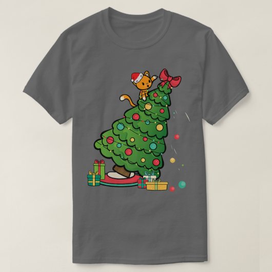 キャットクリスマスツリークリスマスキタン Tシャツ (デザイン正面)