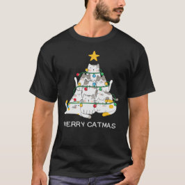 キャットクリスマスツリーメリーカトマスメオイクリスマス Tシャツ