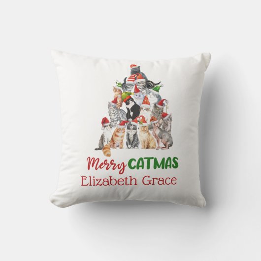 キャットクリスマスツリーメリーキャトス猫好きギフト クッション (正面)