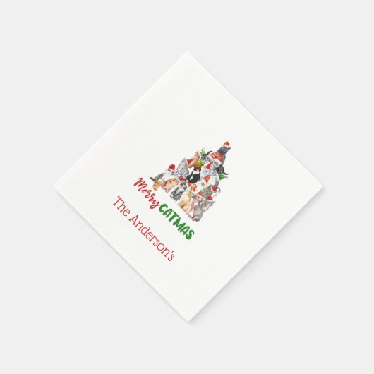 キャットクリスマスツリー猫好きキャットオーナークリスマス スタンダードカクテルナプキン (角)