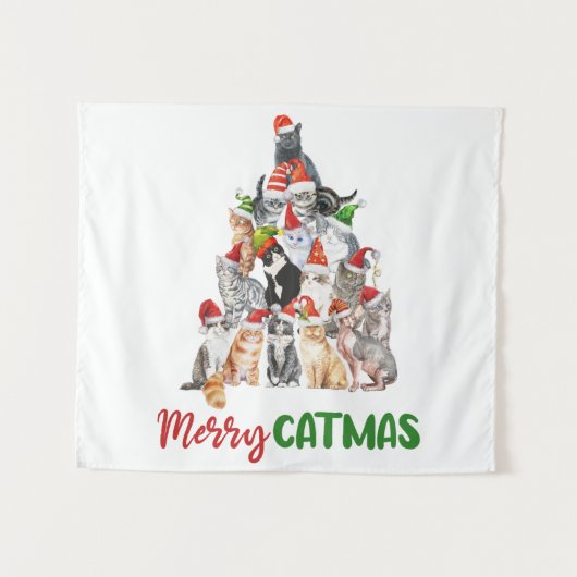 キャットクリスマスツリー猫好きクリスマス タペストリー (正面(横))