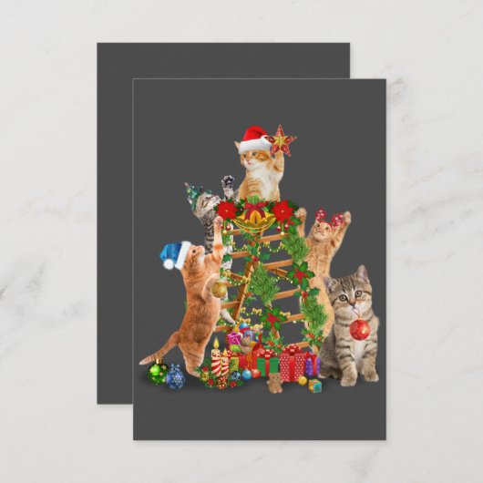 キャットクリスマスツリー醜いクリスマスキャットママキャットパパ サンキューカード (正面/裏面)