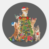 キャットクリスマスツリー醜いクリスマスキャットママキャットパパ ラウンドシール (正面)