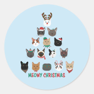 キャットクリスマスツリー ラウンドシール