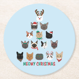 キャットクリスマスツリー ラウンドペーパーコースター