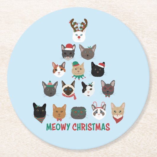 キャットクリスマスツリー ラウンドペーパーコースター (正面)