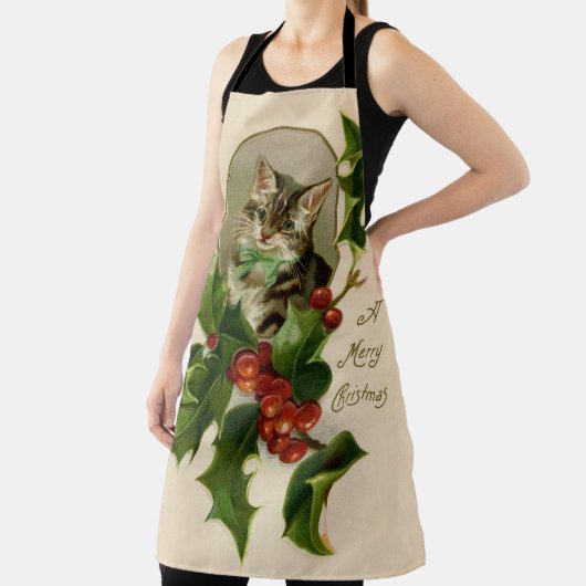 キャットクリスマスホリメリーーキットンアンティークアート エプロン (インサイチュ)