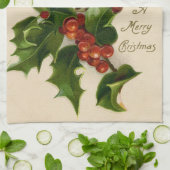 キャットクリスマスホリメリーーキットンアンティークアート キッチンタオル (折り畳み)