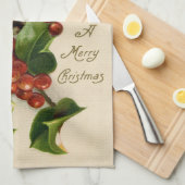 キャットクリスマスホリメリーーキットンアンティークアート キッチンタオル (四つ折り)