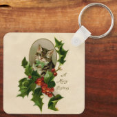 キャットクリスマスホリメリーーキットンアンティークアート キーホルダー (裏面)