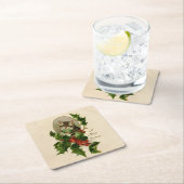 キャットクリスマスホリメリーーキットンアンティークアート スクエアペーパーコースター (インサイチュ)