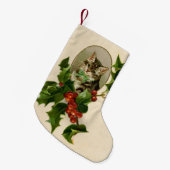 キャットクリスマスホリメリーーキットンアンティークアート スモールクリスマスストッキング (正面 (吊り時))