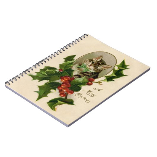 キャットクリスマスホリメリーーキットンアンティークアート ノートブック (左側)