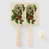 キャットクリスマスホリメリーーキットンアンティークアート ハンドファン (正面&裏面)