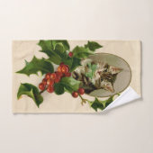 キャットクリスマスホリメリーーキットンアンティークアート バスタオルセット (ハンドタオル)