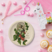 キャットクリスマスホリメリーーキットンアンティークアート ペーパープレート (パーティー)